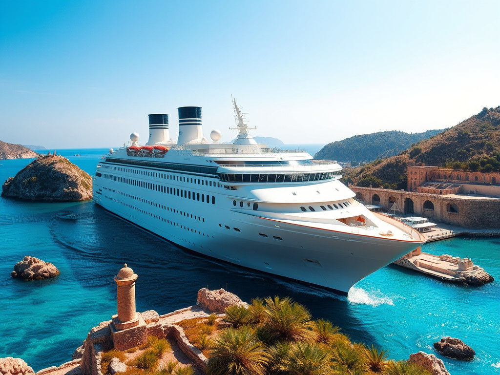 Cruise Liner Enters Olbia Harbor in Digital Art Style