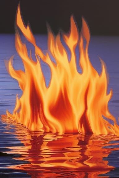 Fire Burns on Sapphire Lake, Oil Painting