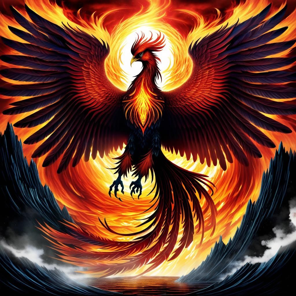 Phoenix Rising: Fiery Bird Emerges from Darkness