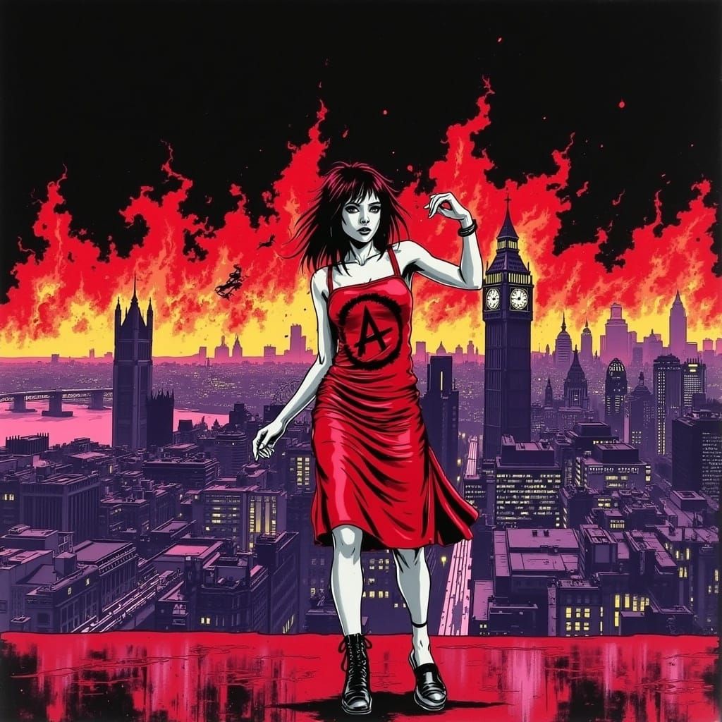 Woman Dances Before Burning London in Graphic Style