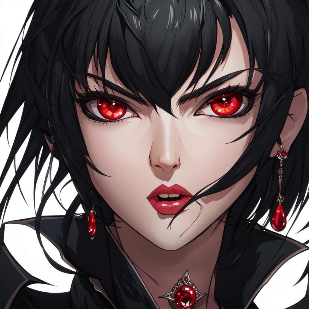 Anime Vampire Woman Portrait with Red Eyes