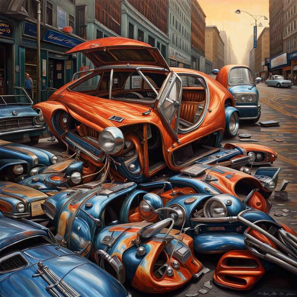 Hyperreal Car Painting: Striking Automotive Art