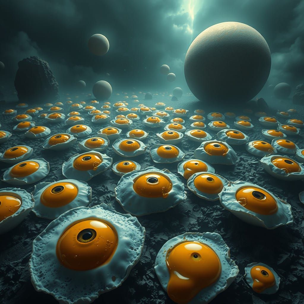 Gigantic Fried Eggs in a Surreal Breakfast Landscape