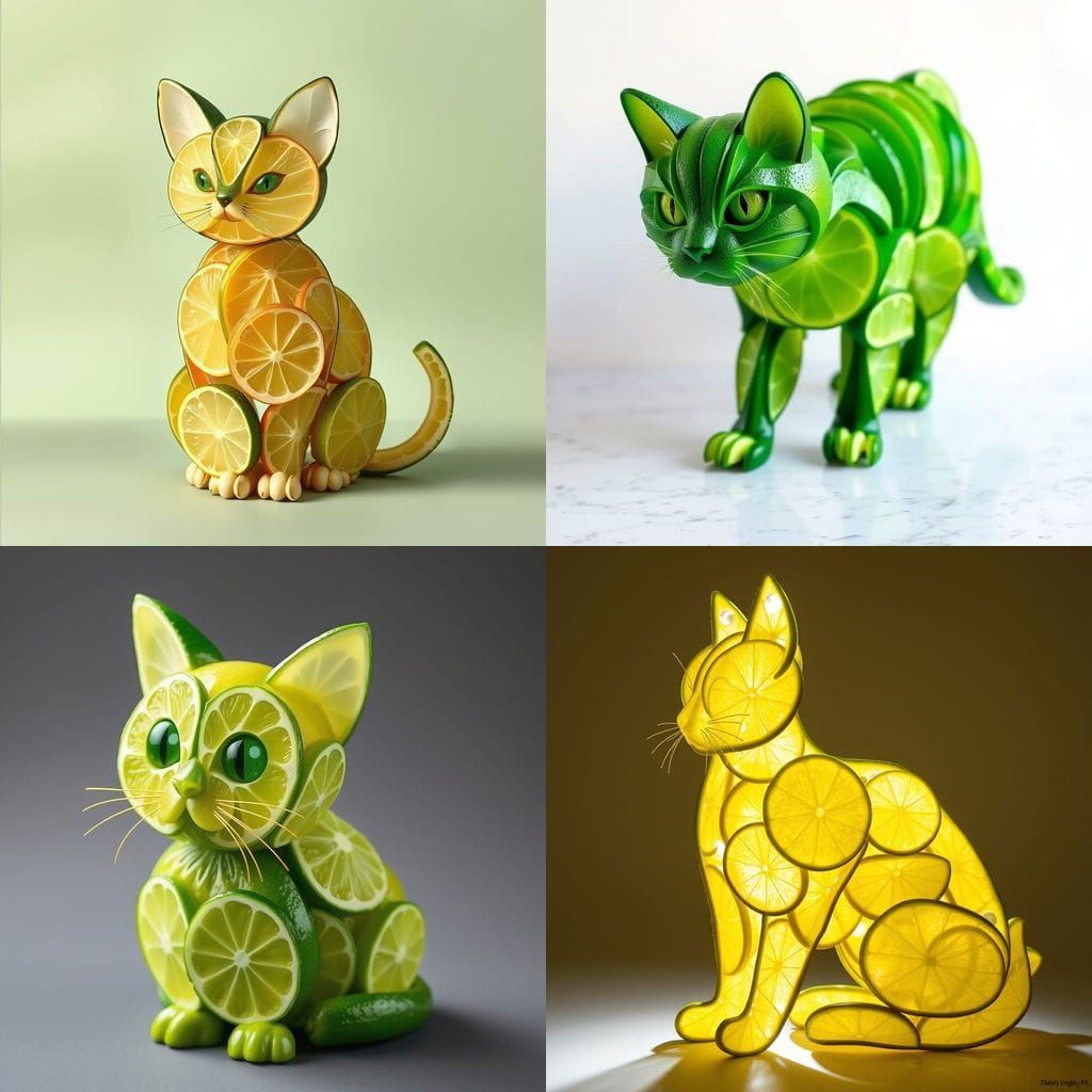 Vibrant Lime Sculpture of Feline Form