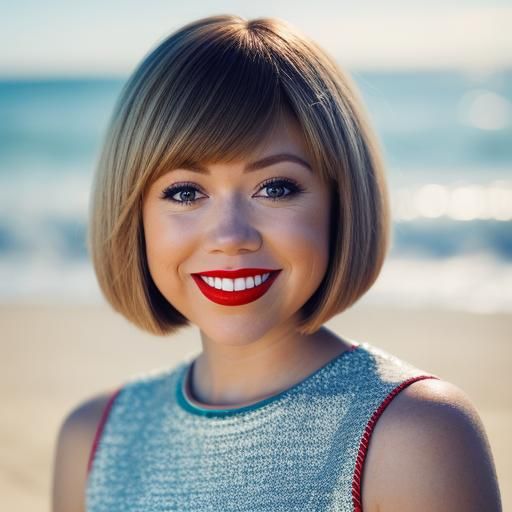 Jeanette McCurdy at the Beach with Bob Haircut