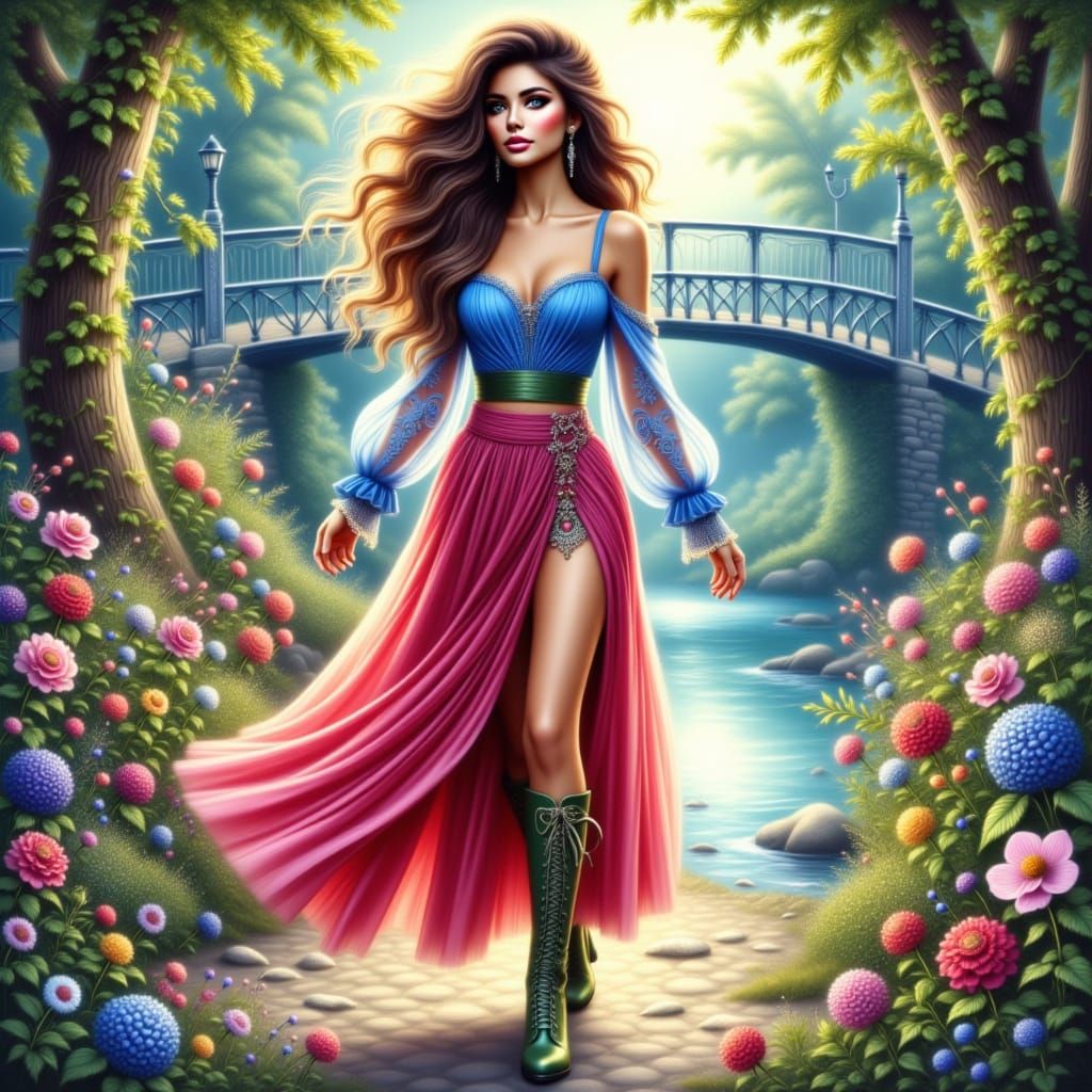 Ethereal Fantasy Romance: Woman on Fairytale Road