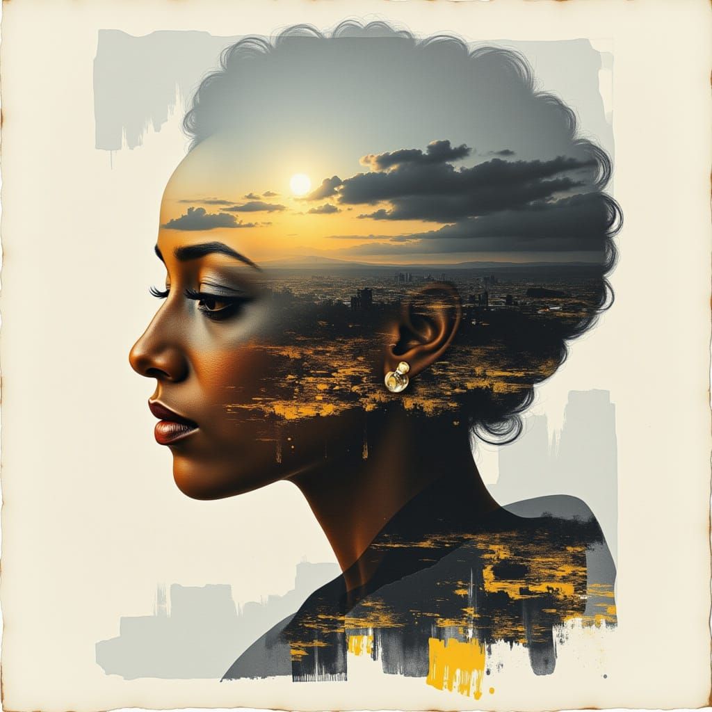 The city of Abidjan, Cote D'Ivoire, double exposure with the...