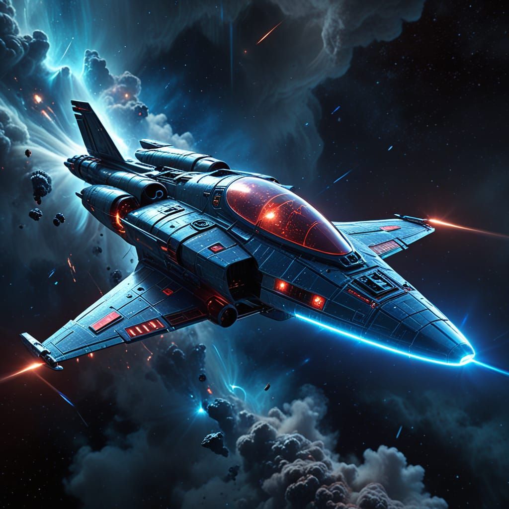 Futuristic Spaceship Soaring Through Nebula Cloud