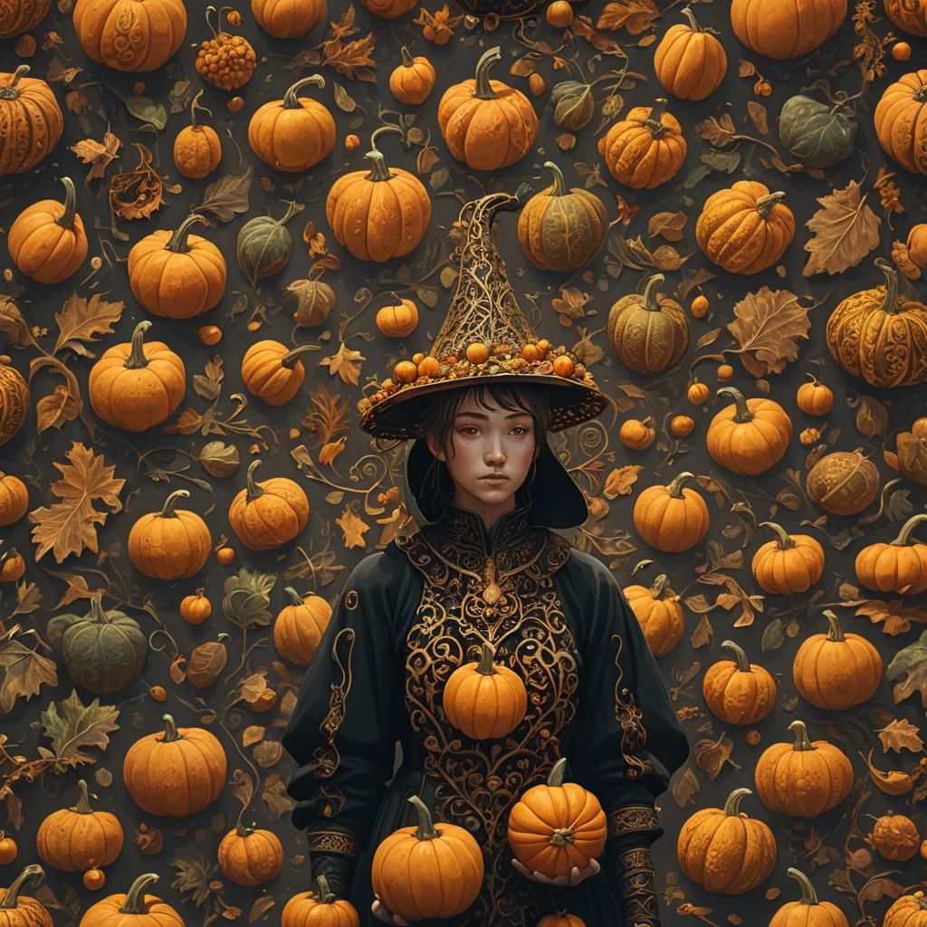 Person Adorned with Autumnal Squash: Fantastical Concept Art