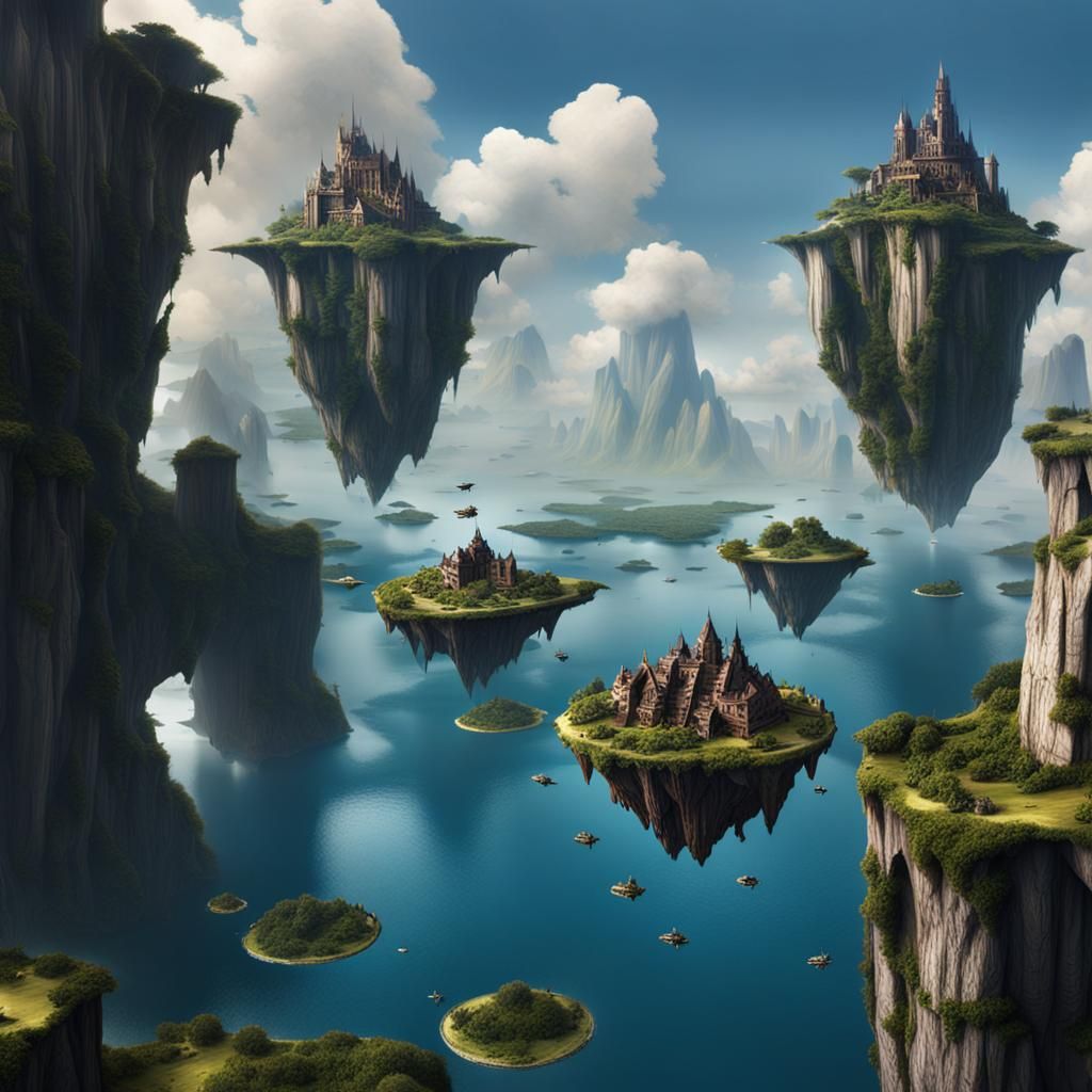 Detailed Matte Painting of Floating Islands
