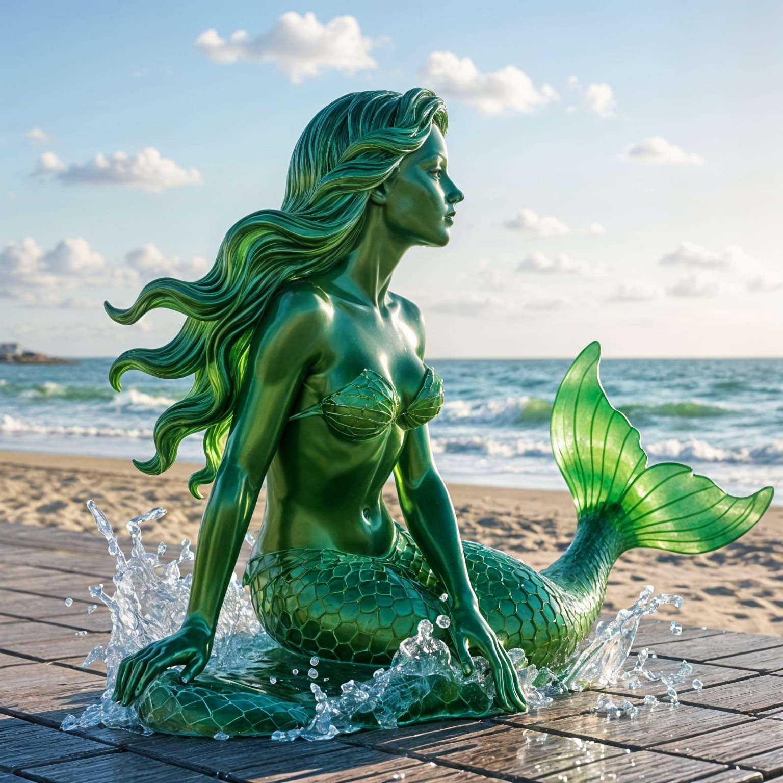 Sea Glass Mermaid Sculpture on Atlantic City Boardwalk