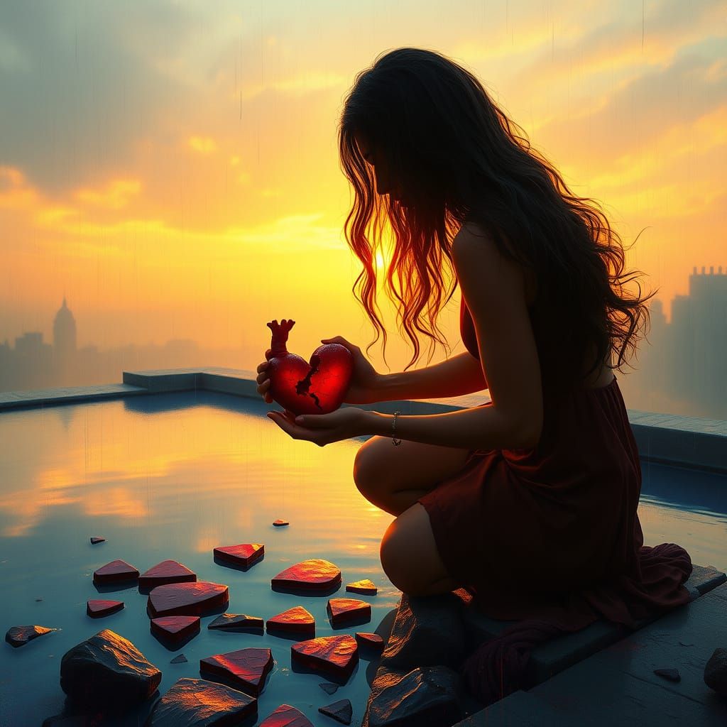 Dreamlike Woman Amidst Sunset Glow