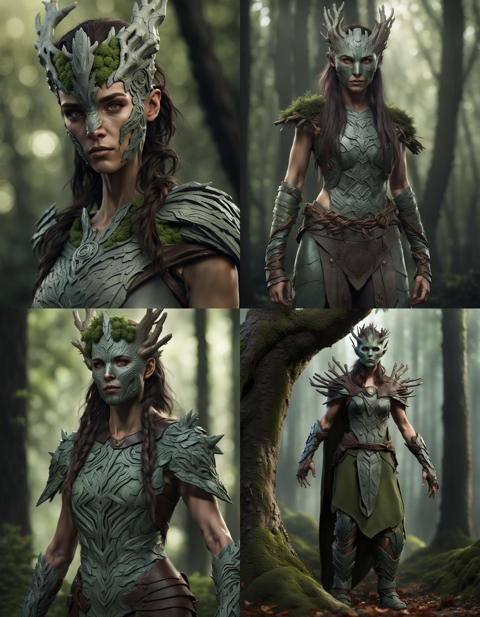 Druid Portrait with Groot Mask, Photorealistic Concept Art