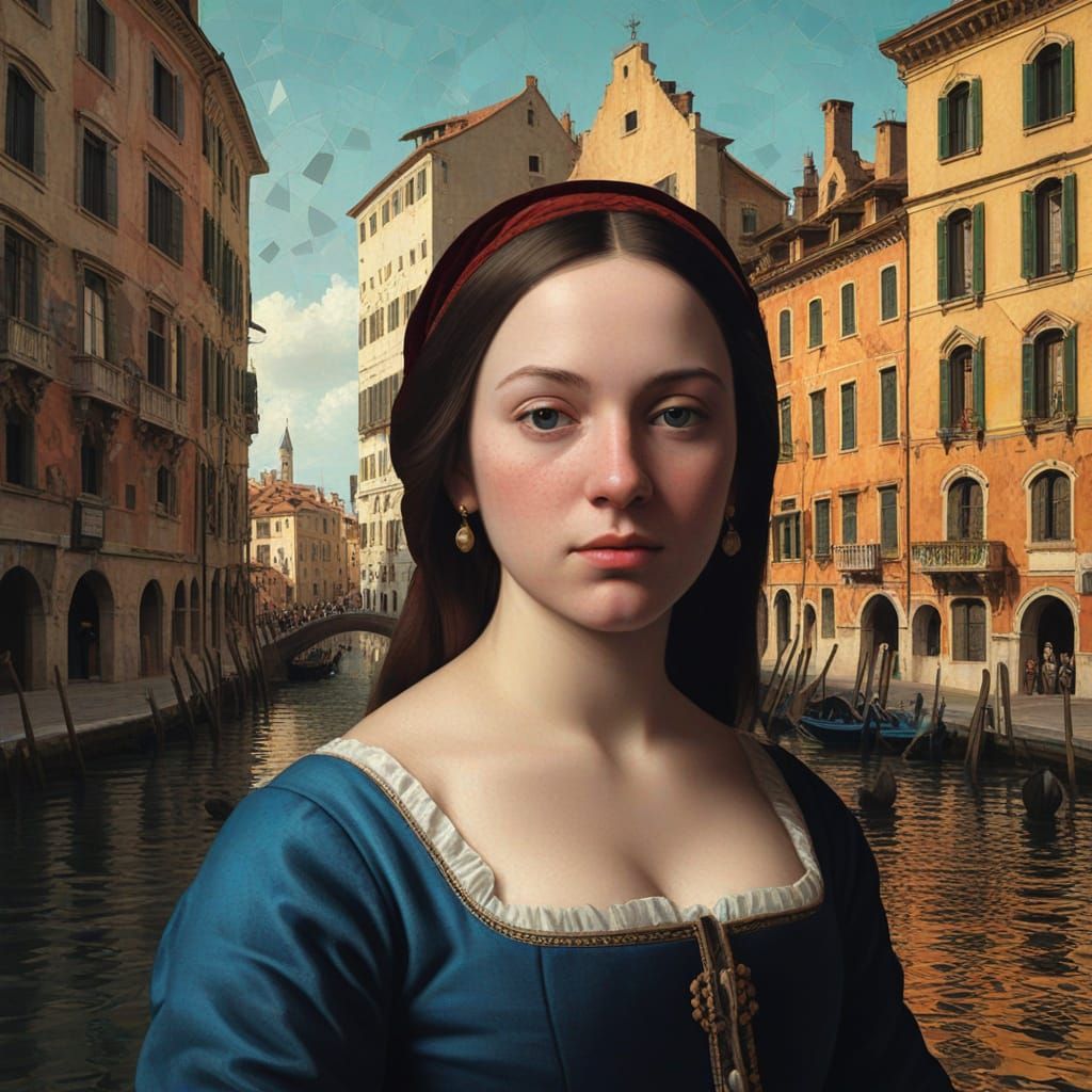 Glitch Art Portrait of a Renaissance Noblewoman