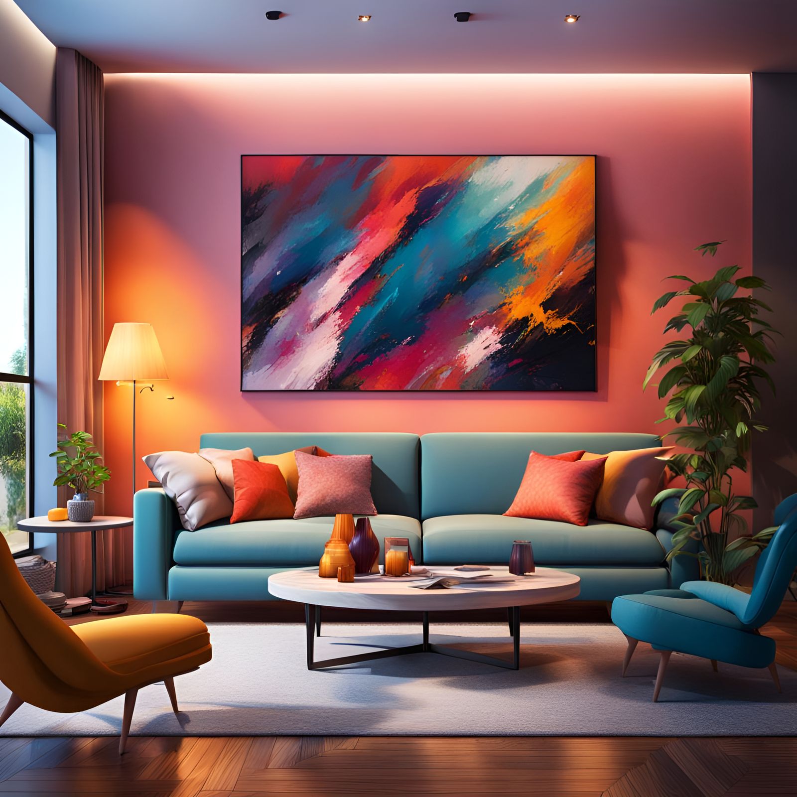 Modern Living Room with Vivid Colors, Splash Art