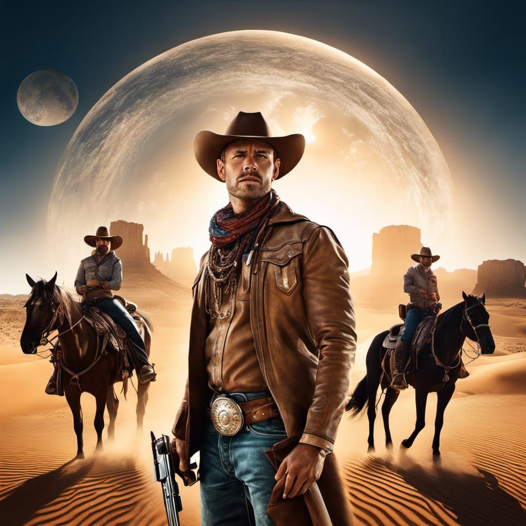 Cowboy Desert Quest in Double Exposure Style