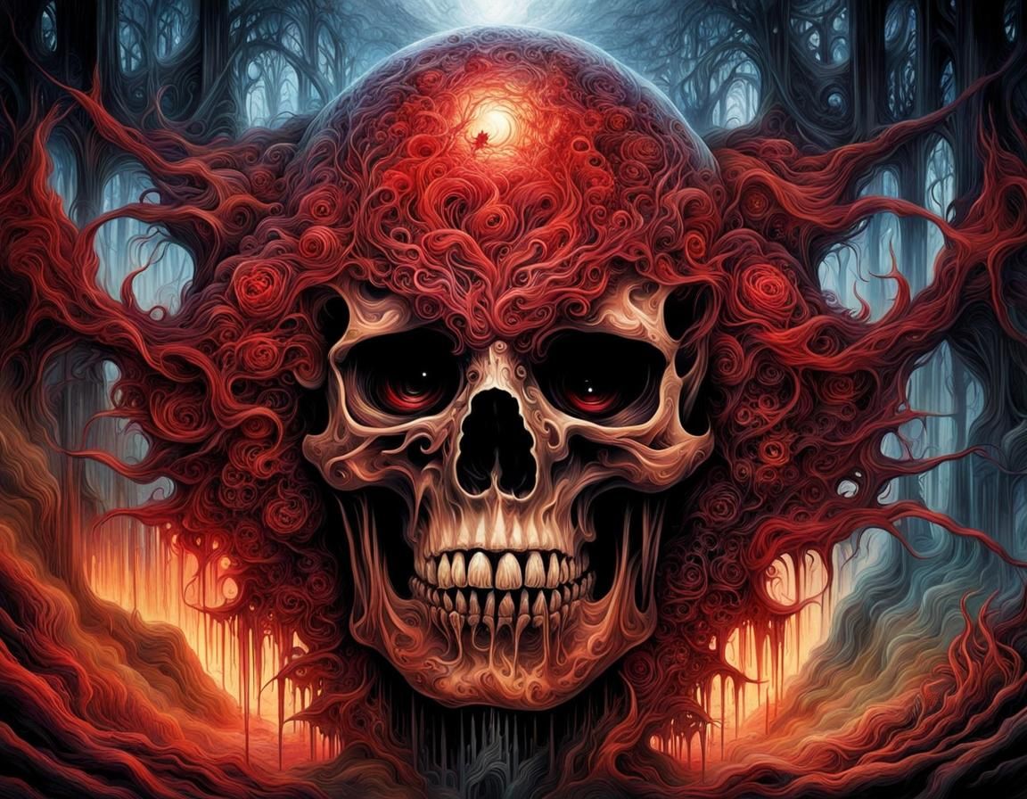 Bloody Sci-Fi Skull Double Exposure Portrait