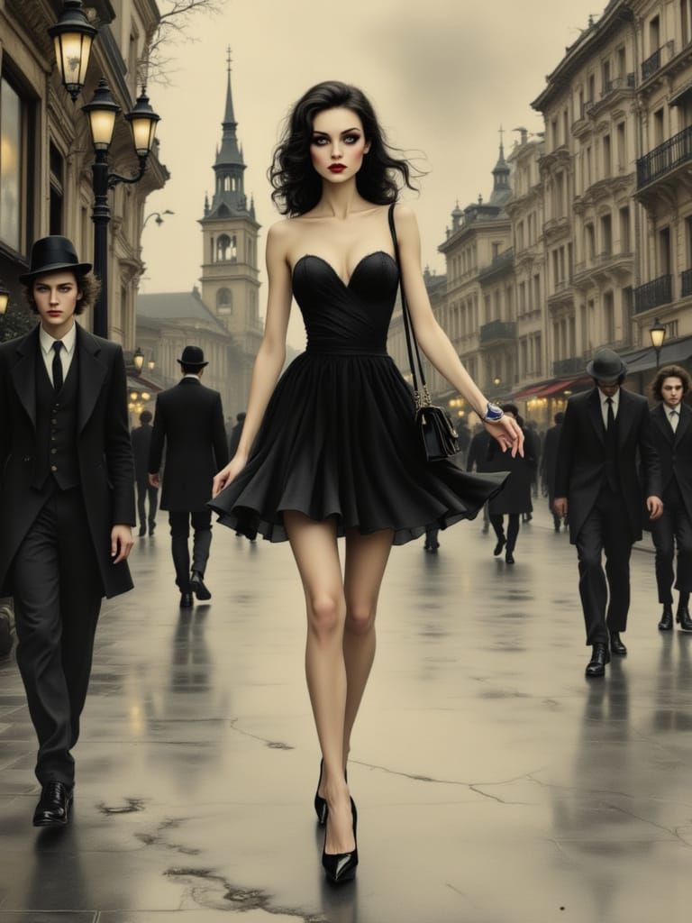 1950s Pin-Up Woman on City Sidewalk