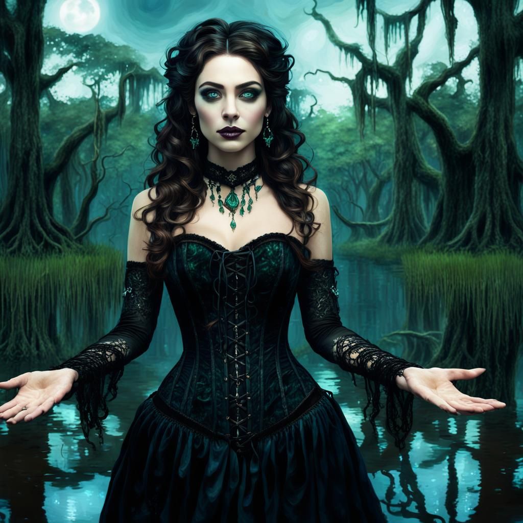 Cajun Bayou Witch Summons Ghosts: Fantasy Art