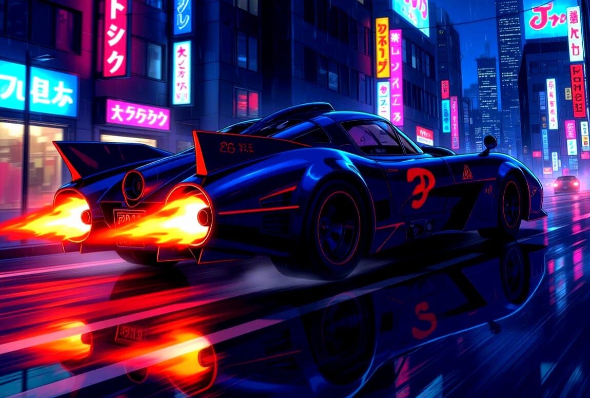 2025 Batmobile Speeds Through Dark City with Jet Flames