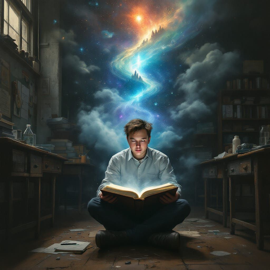 Young Elon Musk's Visionary Portal in Oil Painting