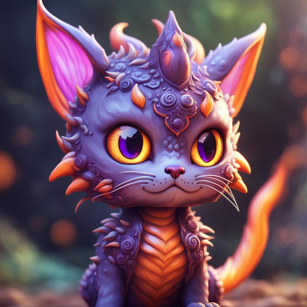 Kawaii Cat Dragon with Adorable Eyes