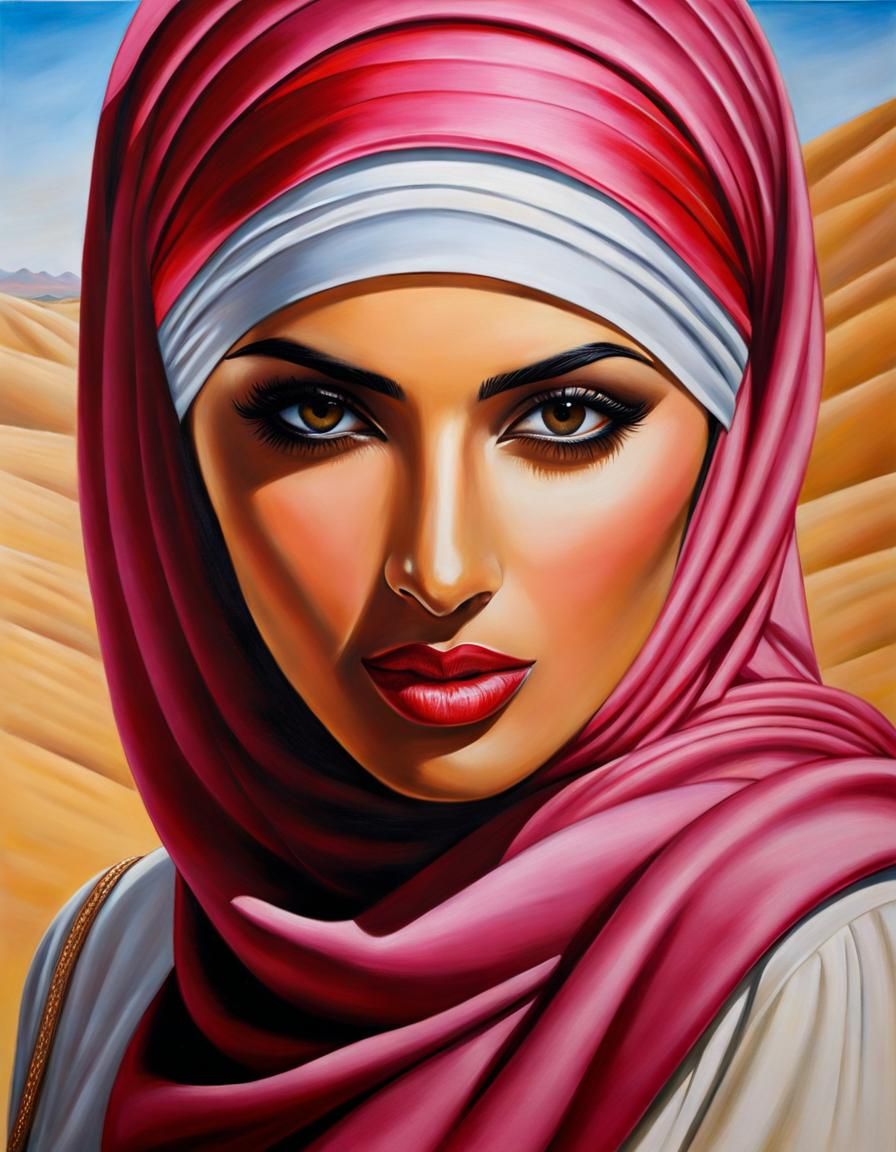 Eastern Woman in Hijab, Oil Painting Portrait