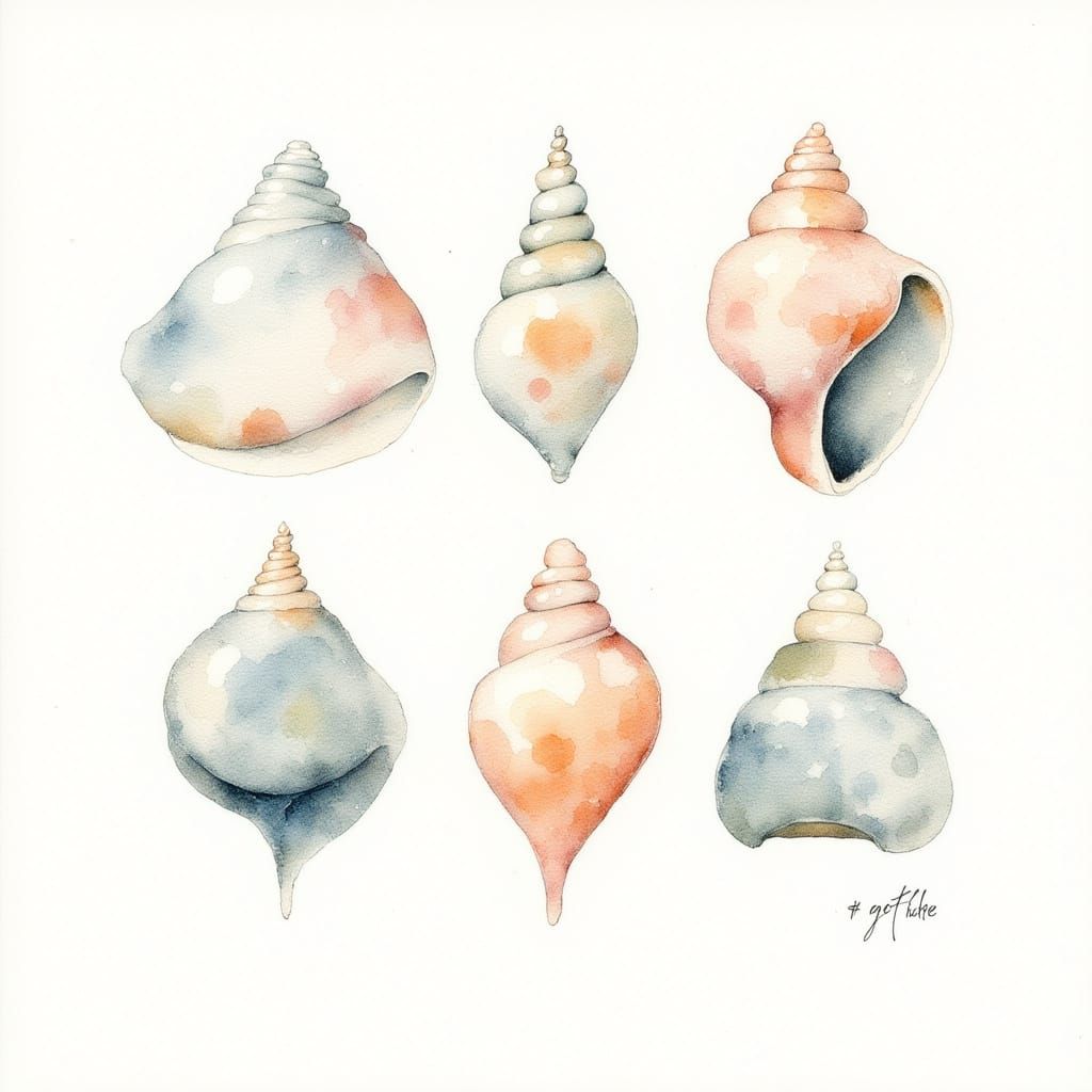 Dreamy Watercolor Shells Illustration in Pastel Hues