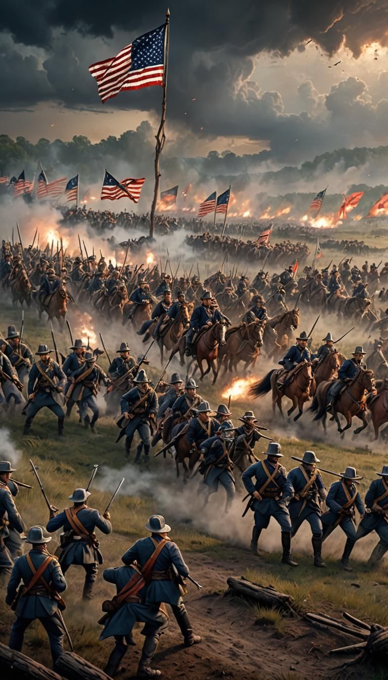 American Civil War Battle Scene in Matte Painting Style