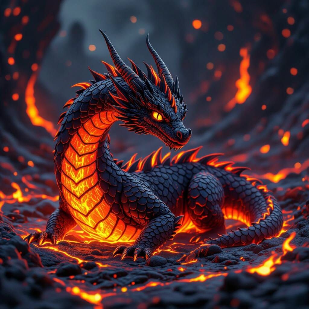 Lava Dragon in a Detailed Matte Painting Style
