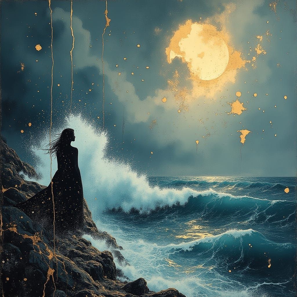 Water Goddess Unleashes Storm Over Turbulent Ocean