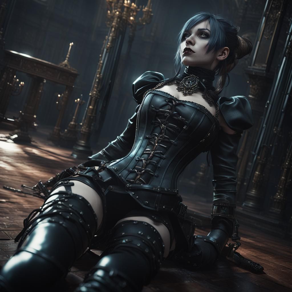 Bound Gothic Girl in Latex: 3D Game Cinematic