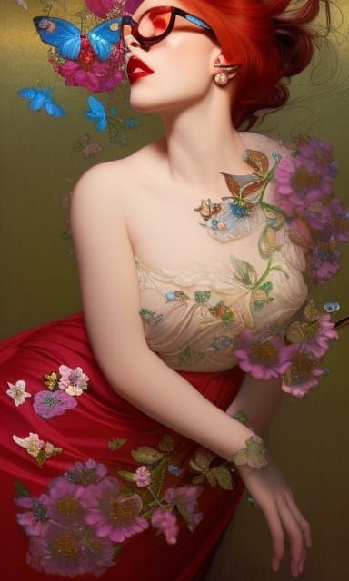 Detailed Portrait of Voluptuous Woman with Rainbow Hair