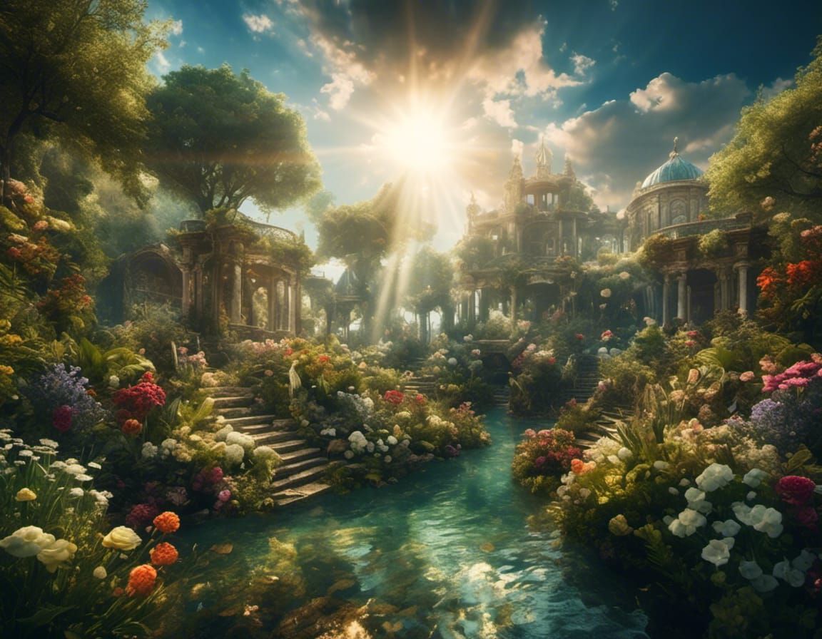Fantastic Garden Between the Waters: Hyperreal Scene