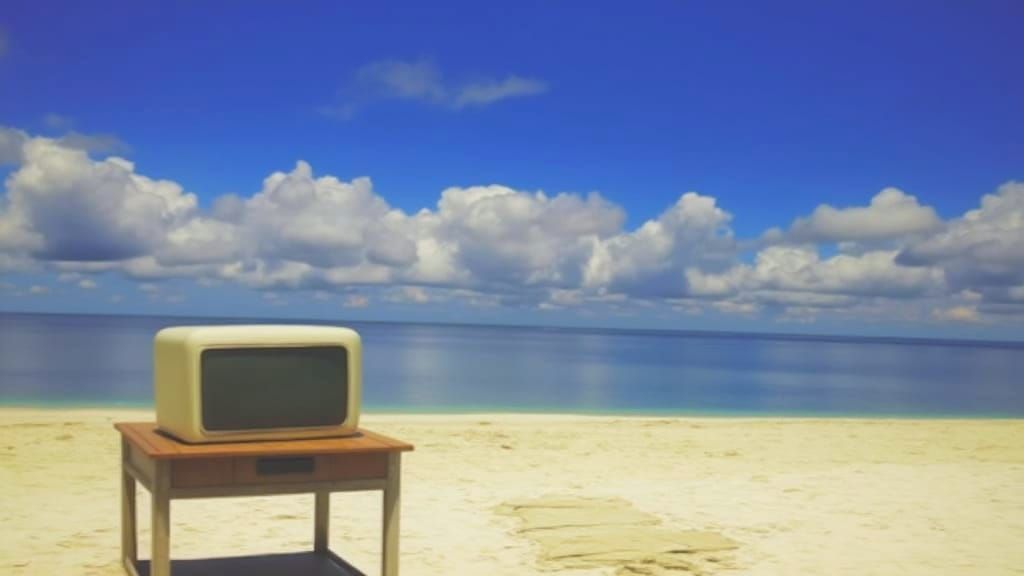 Dreamy Beach Scene with Retro TV