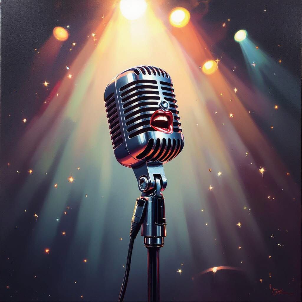 Vintage Microphone Sings Passionately on Stage