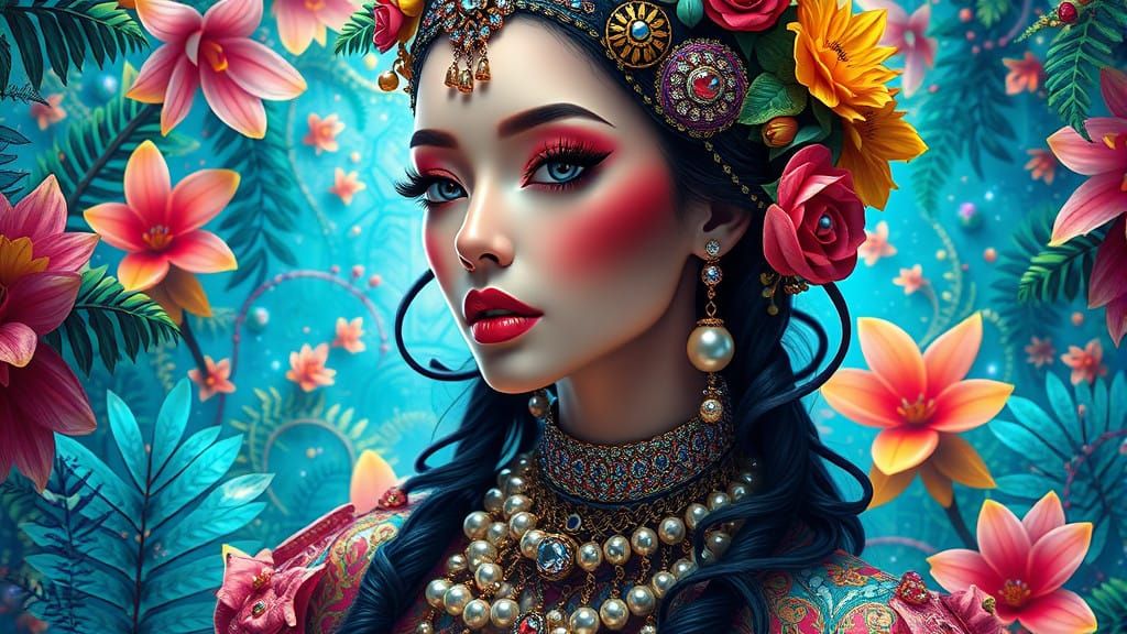 Ethereal Goddess in Vibrant, Hyper-Realistic Landscape