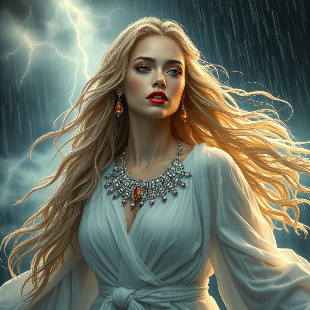 Ethereal Goddess in Stormy Skies, Matte Painted in Unreal En...