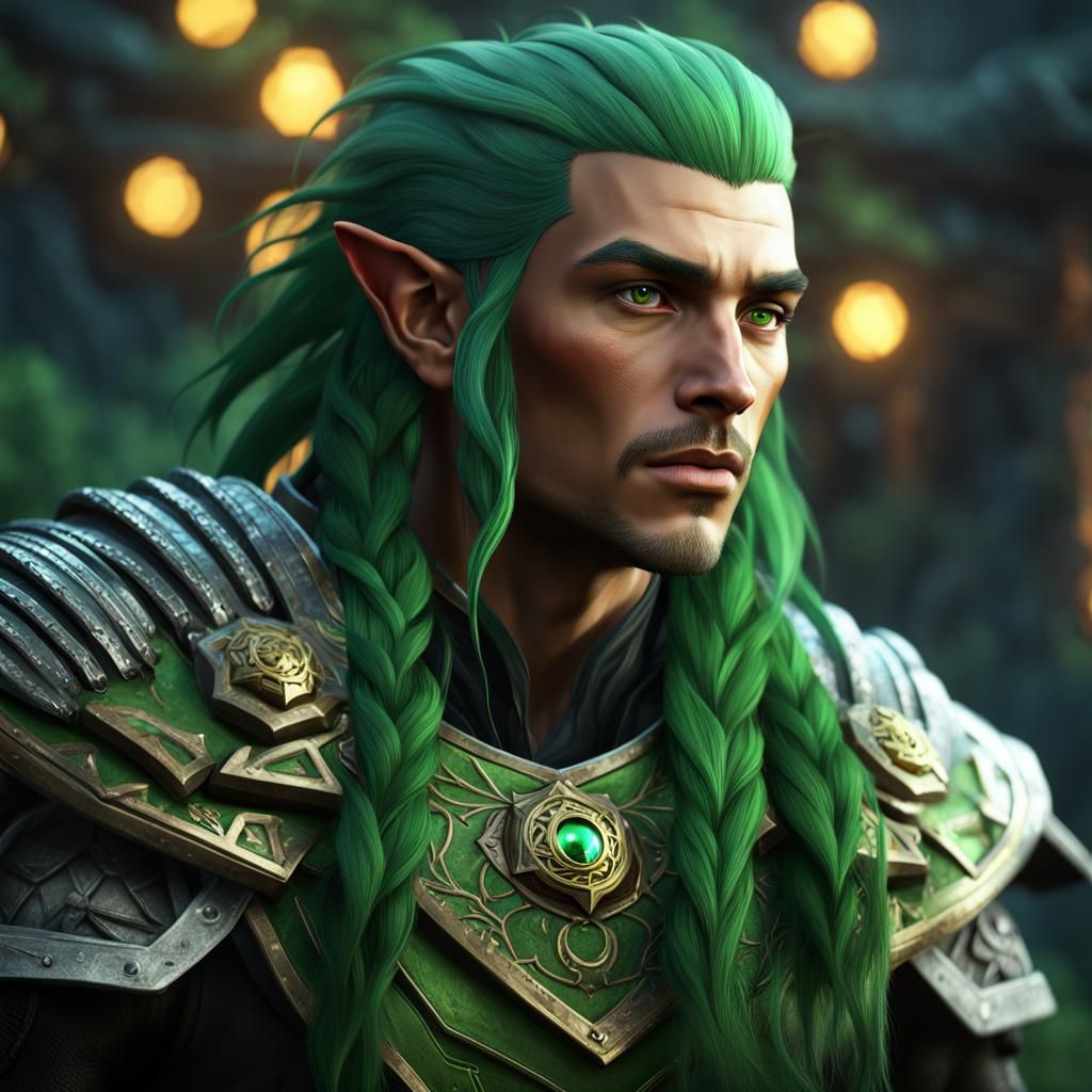 Green Haired Rock Druid in Detailed Fantasy Art