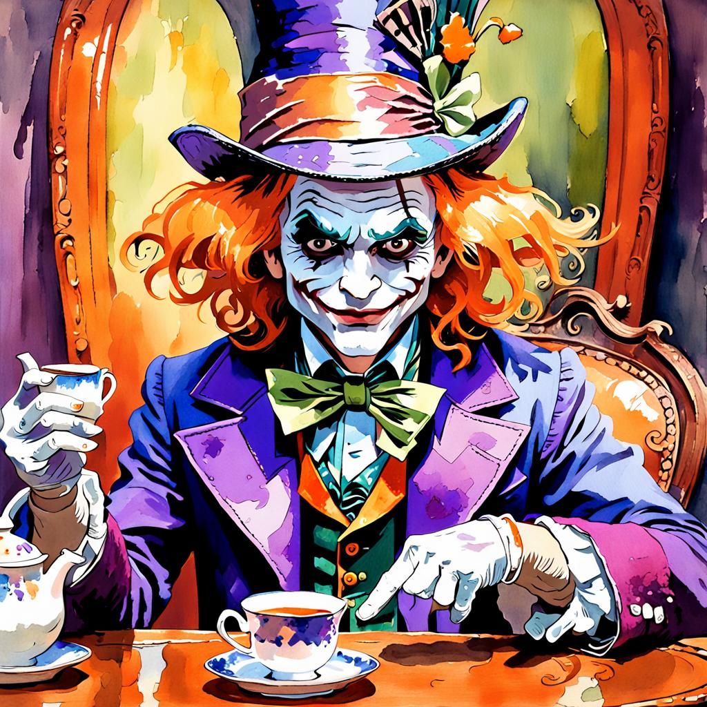 Post-impressionist Watercolour Portrait of the Mad Hatter Jo...