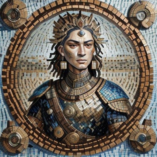 Regal Warrior Mosaic Portrait in Oil