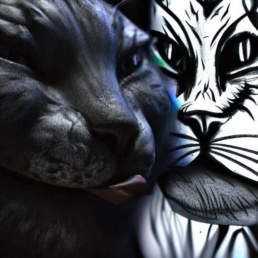 Intricate Ink Drawing of Demonic Cat Faces