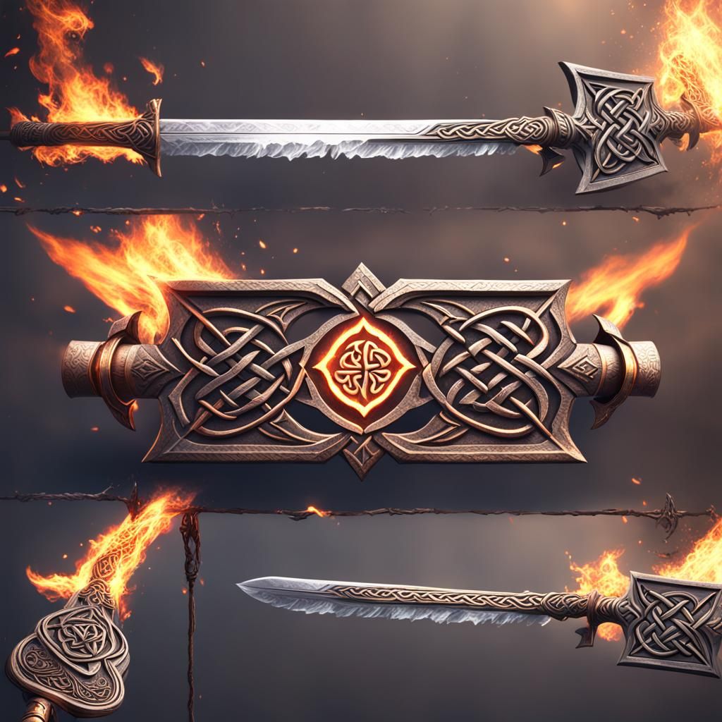 Celtic Fire Sword in Combat: Fantasy Art