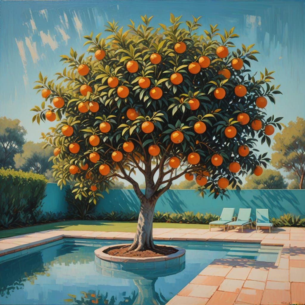 Orange Tree Oil Painting in Rothko Style