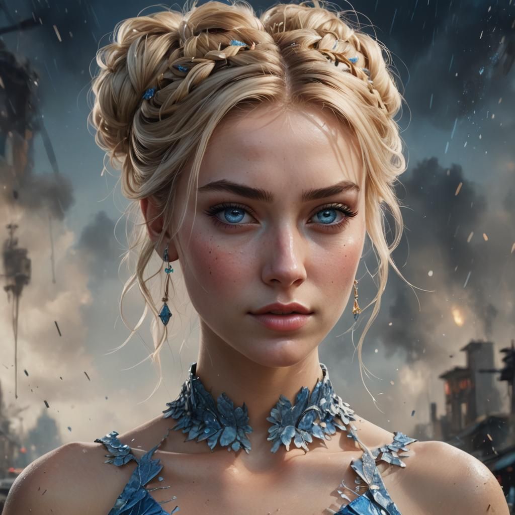 Hyperrealistic Portrait of a Blonde Girl in Matte Painting