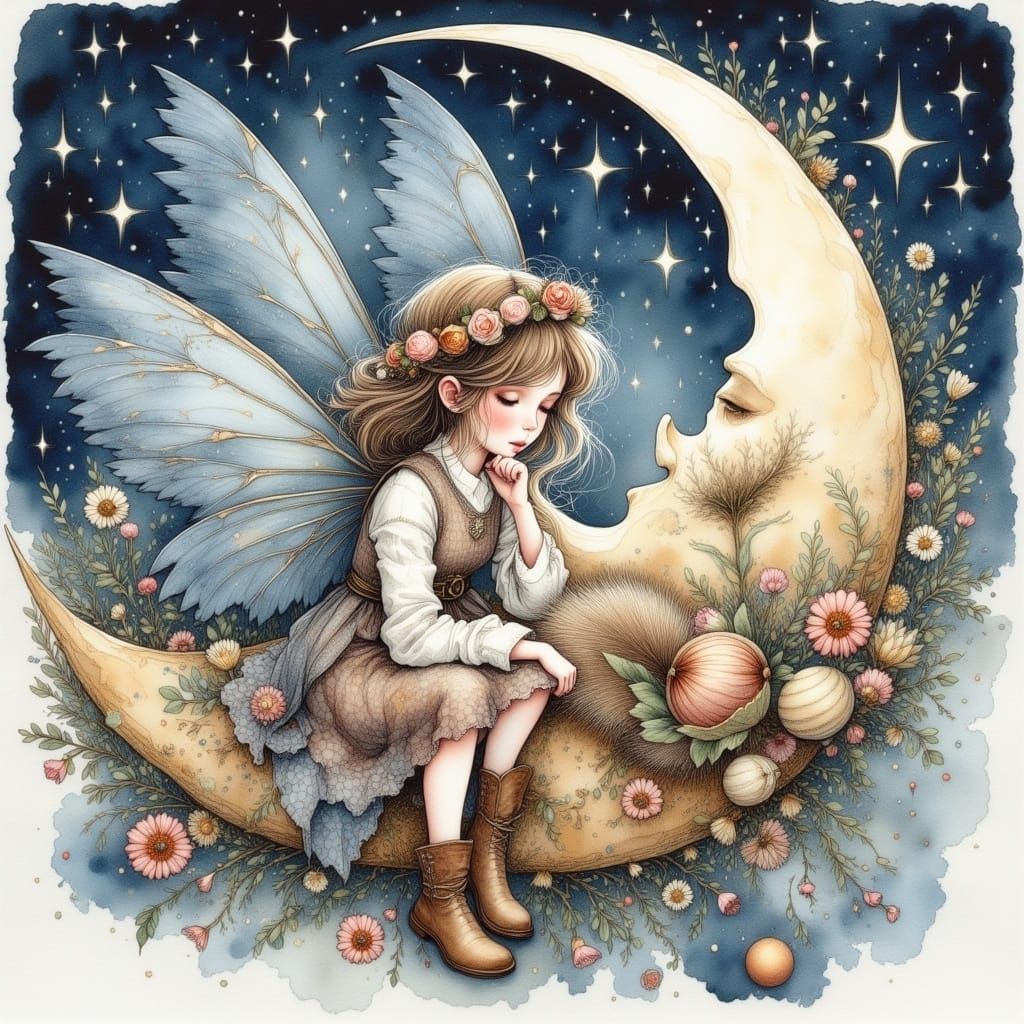 Cute Vintage Moon Girl