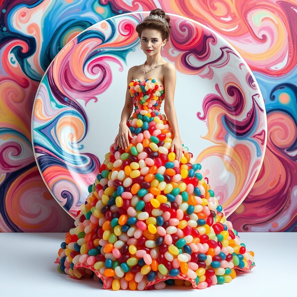 Sugar Crystal Goddess in Whimsical Multicolor Ball Gown