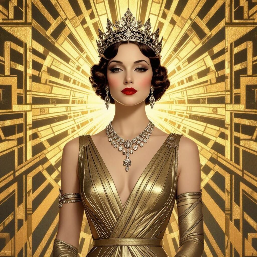 Regal Art Deco Woman with Radiant Aura