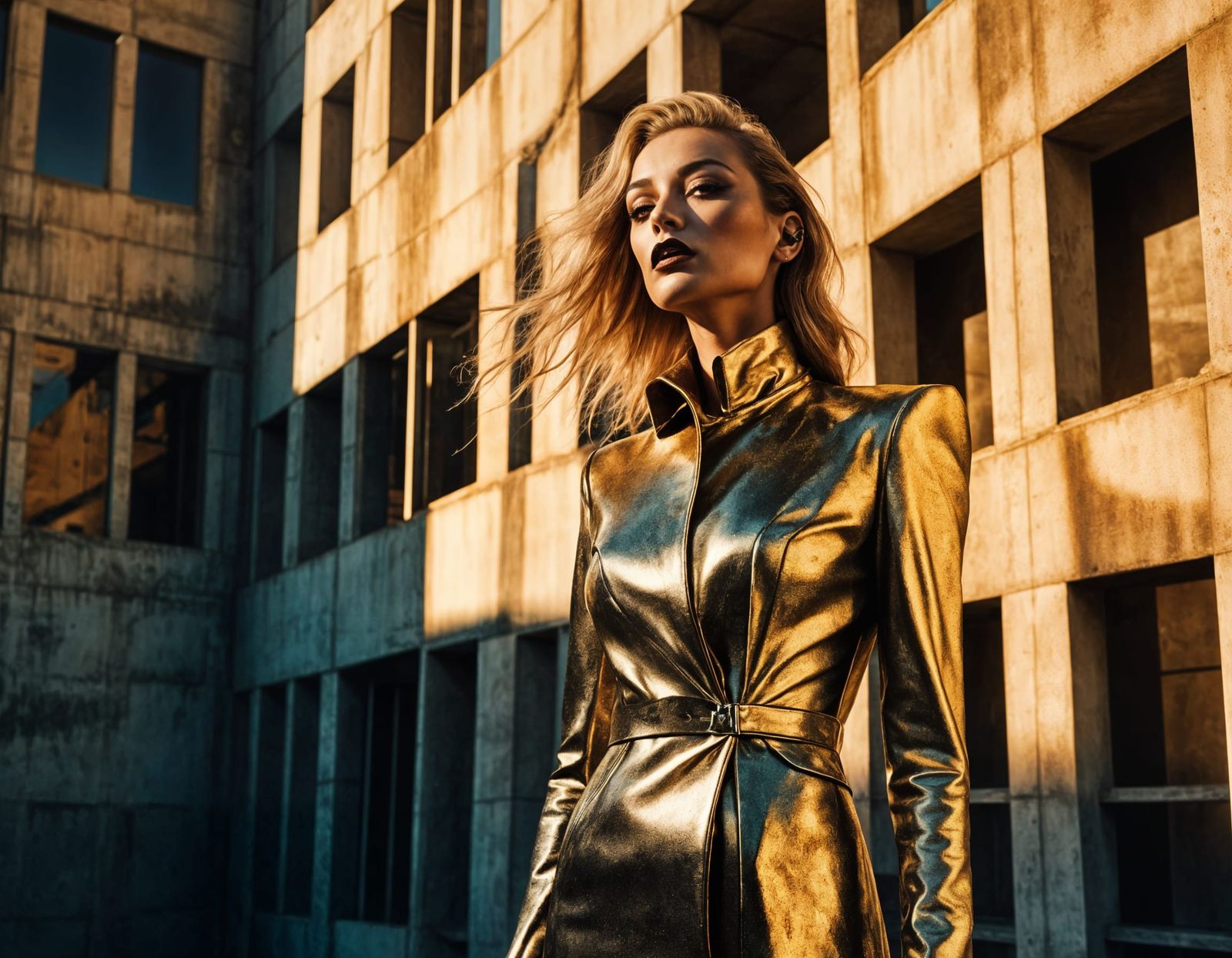 Edgy Supermodel in Brutalist Setting, Dali-esque Surrealism