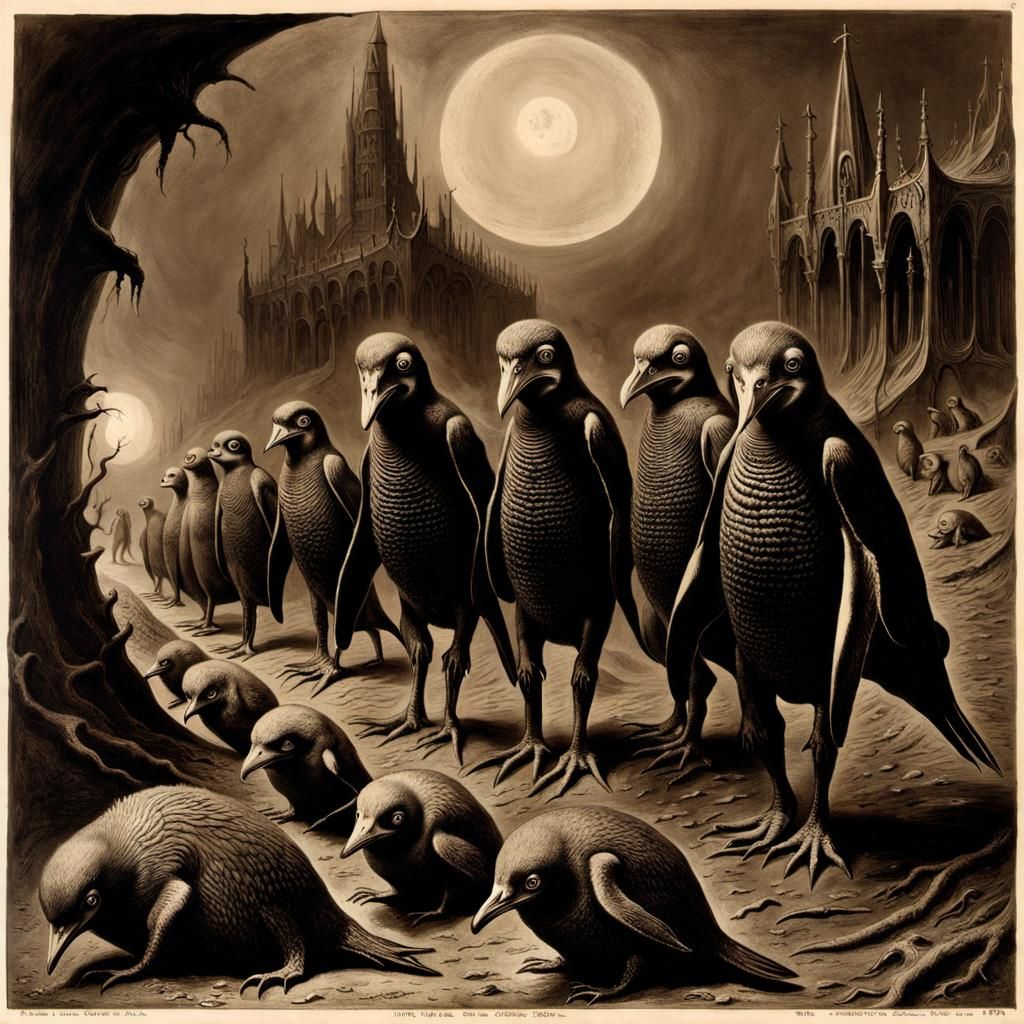 Sepia Photo: Undead Horrors and Confused Penguin